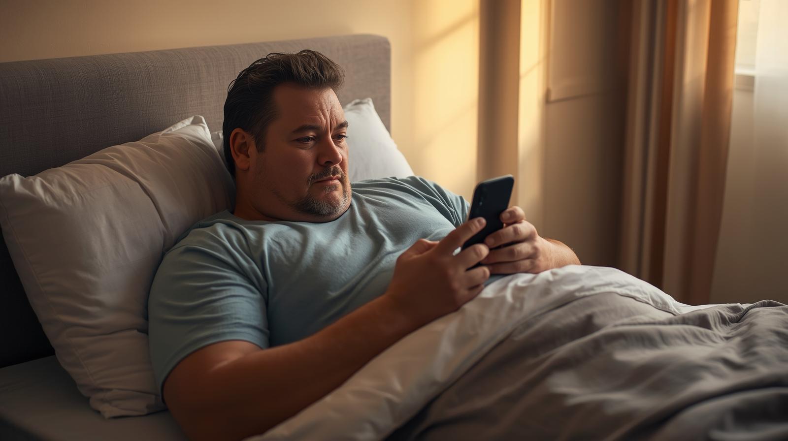a fatman on his bed