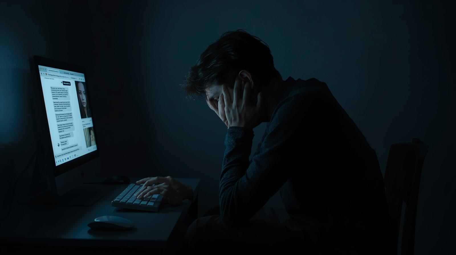 a man is facing Cyberbullying and Online Harassment