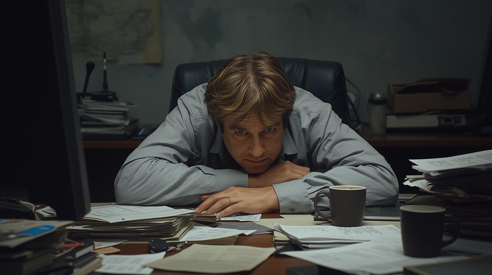 A man is very unfocused during his worktime