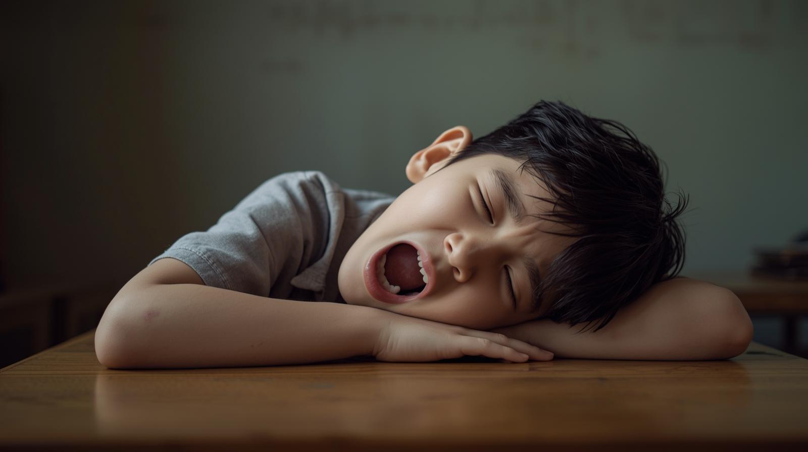 A tired Kid in school