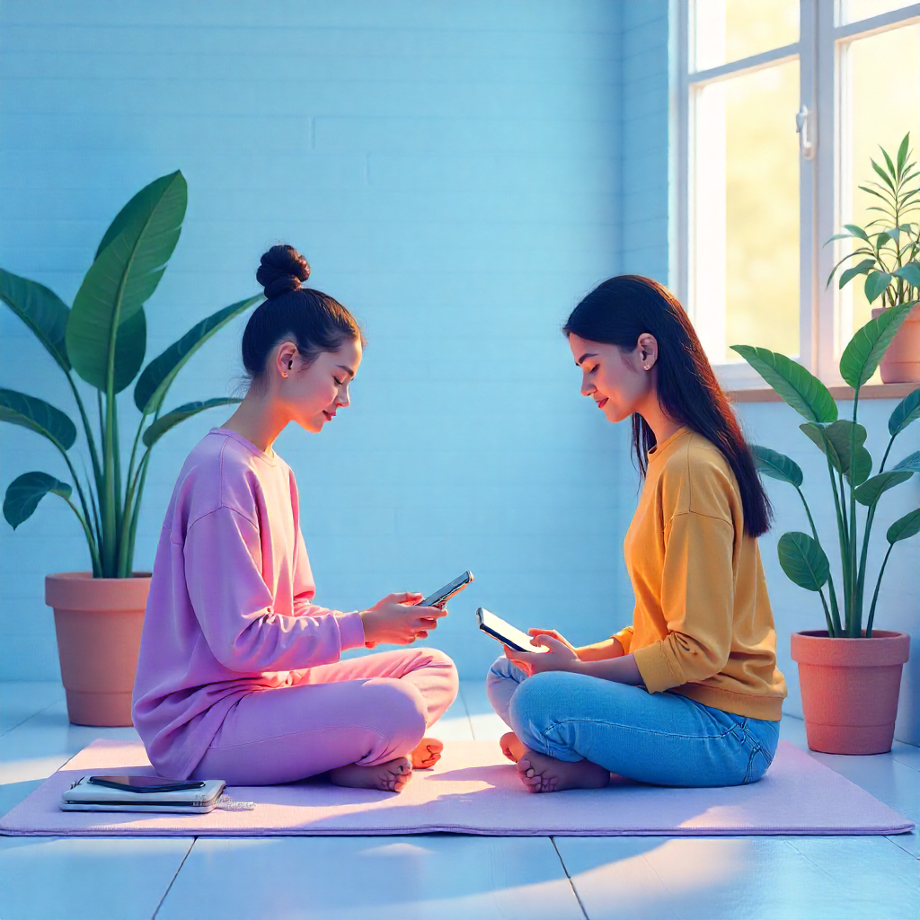 "Gen Z practicing mental health routines like meditation, journaling, and digital therapy apps representing Gen Z Mental Health Trends."