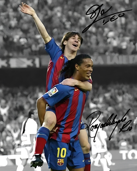 Messi's first goal assisted by Ronaldinho