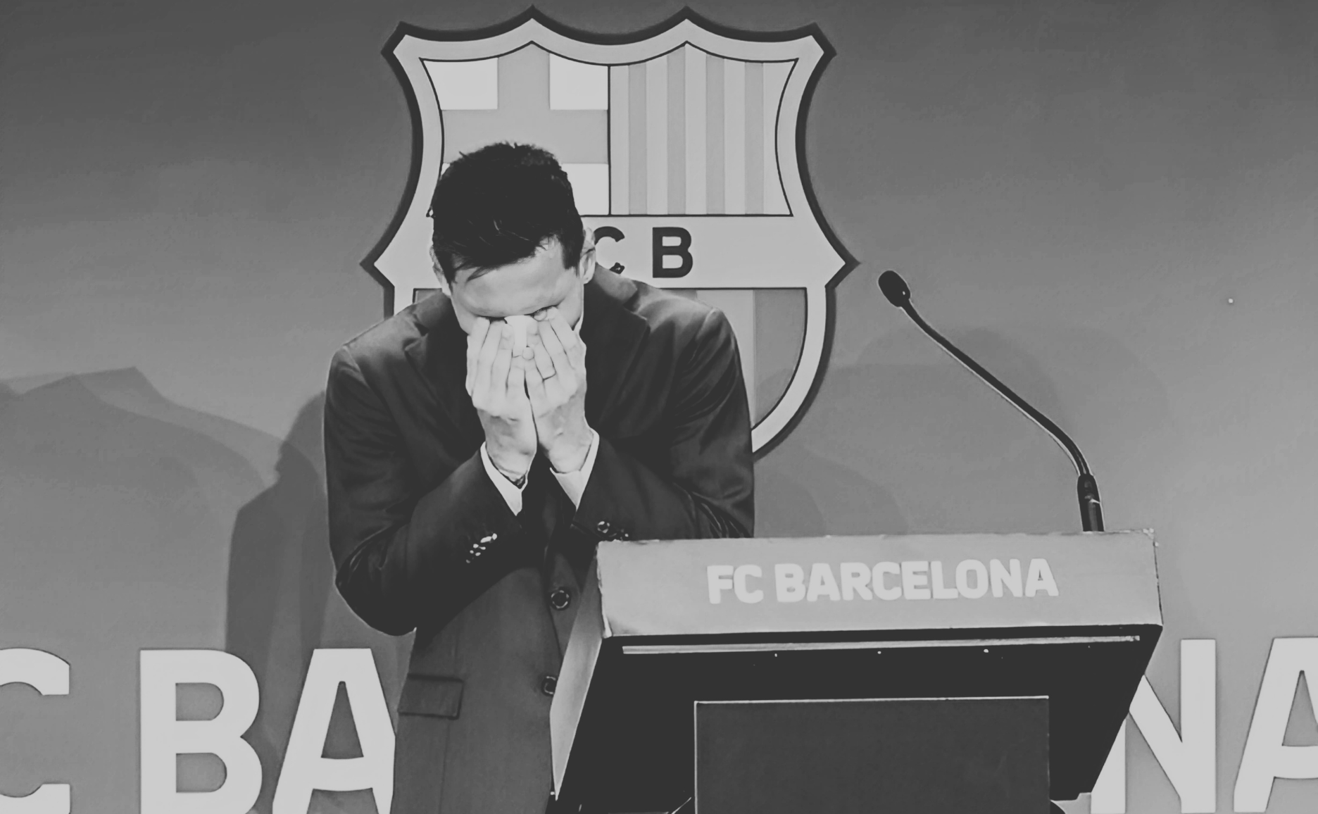 Messi crying while leaving Barcelona