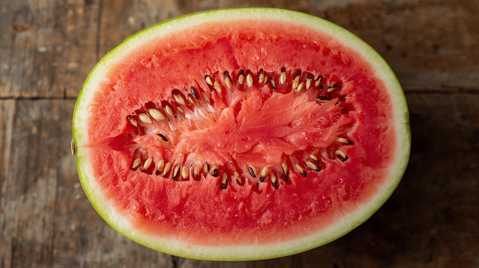 a big cuted watermelon on table