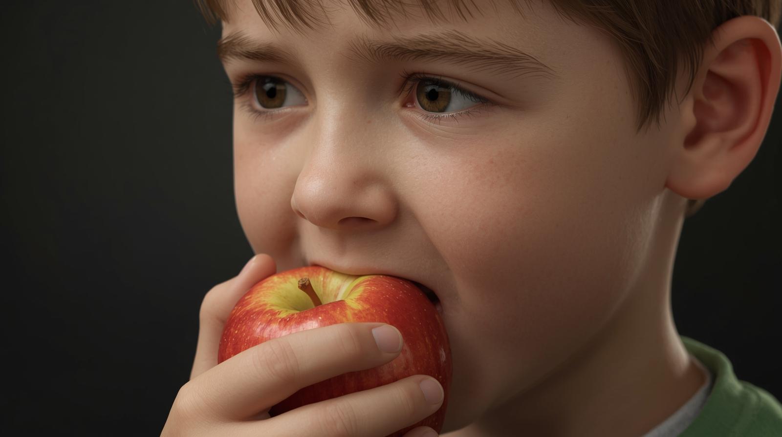 A boy eating apple