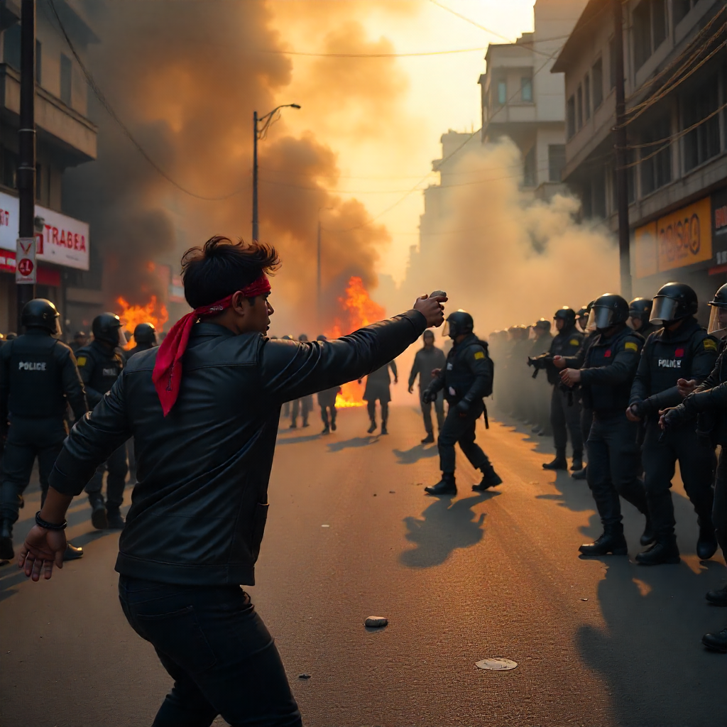 “Gen Z protesters clashing with police during Nepal Political Crisis 2025”